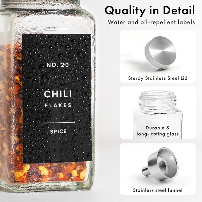 Glass Spice Jars with Labels and Steel Lids Spice Containers with 240 Label - Image 8