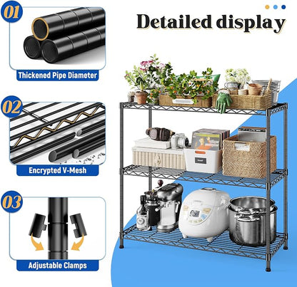 3- Shelf Metal Shelving Unit 35.6Wx14Dx36H Adjustable Storage Shelves Heavy - Image 8