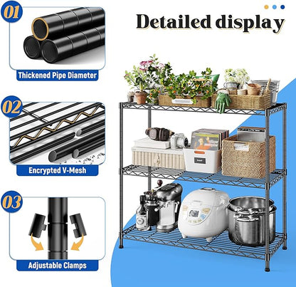 DurayLoly 35.6"W 3-Tier Metal Shelving, Adjustable Storage Shelves, Kitchen | - Image 5