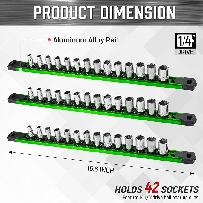 ALOANES 3-Piece Magnetic Socket Organizer, Heavy Duty Aluminum Socket Rails - Image 2