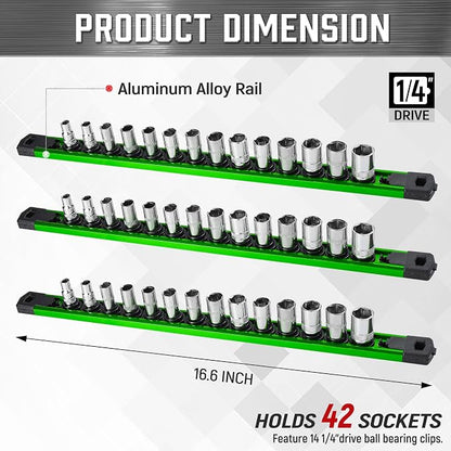 ALOANES 3-Piece Magnetic Socket Organizer, Heavy Duty Aluminum Socket Rails - Image 2