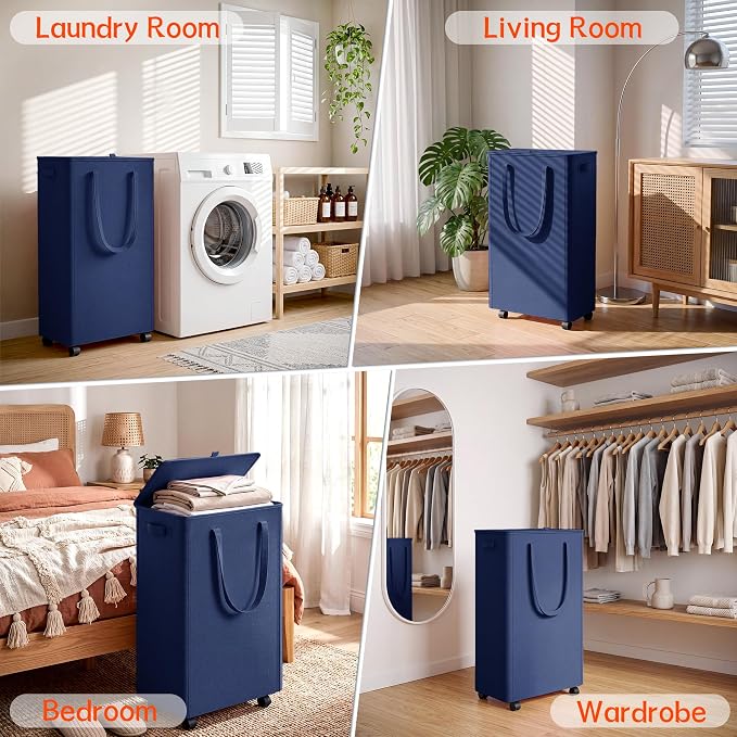 Slim Laundry Hamper with Wheels, 20 Gal Rolling Laundry Basket with lid and - Image 7