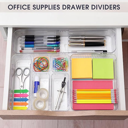 Aneco 14 Pieces Extendable Clear Drawer Organizer Adjustable Vanity Storage Box - Image 7