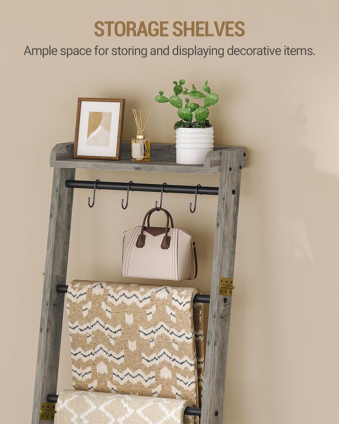 Blanket Ladder Shelf, Decorative Quilt Rack, 7-Tier Farmhouse Ladder Holder - Image 6