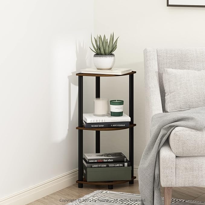 Furinno TURN-N-TUBE Corner Shelf, 3-Tier Corner Bookshelf, Display Storage - Image 2