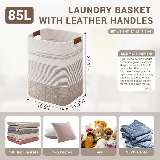 85L Tall Laundry Hamper with Handles - Image 2
