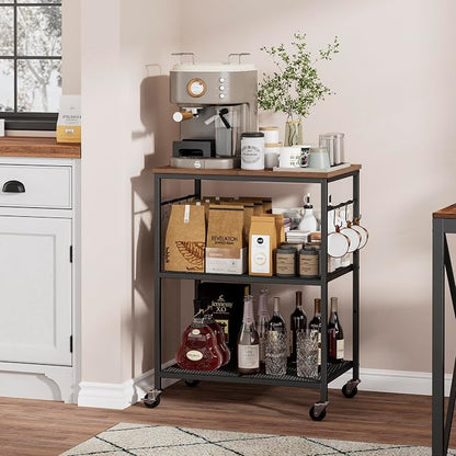 Homleke 3-Tier Rolling Kitchen Microwave Cart, Kitchen Utility Cart on Lockable - Image 6