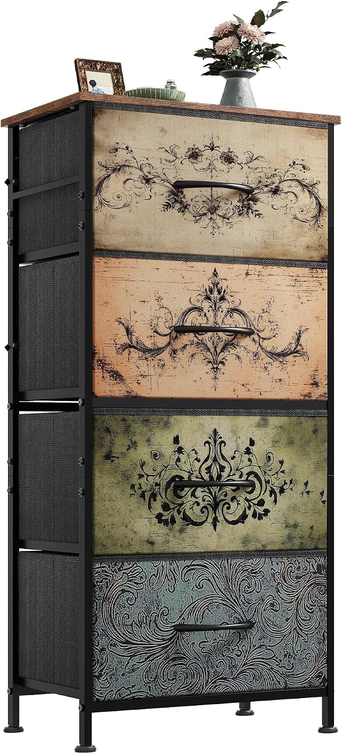 WLIVE Small Dresser Nightstand for Bedroom, 4 Drawers, Pattern | 4 vertical by WLIVE