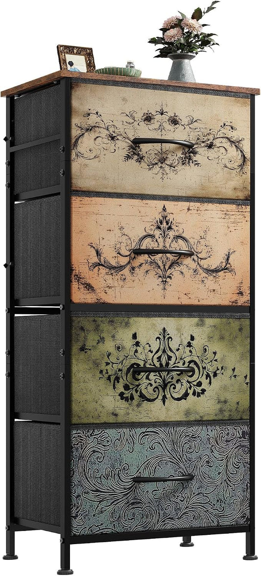 WLIVE Small Dresser Nightstand for Bedroom, 4 Drawers, Pattern | 4 vertical by WLIVE