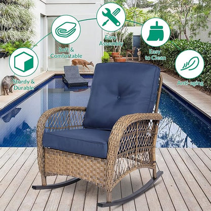 VIVIJASON 2 Piece Patio Wicker Rattan Rocker Chair, Outdoor Rattan Rocker Chair - Image 4