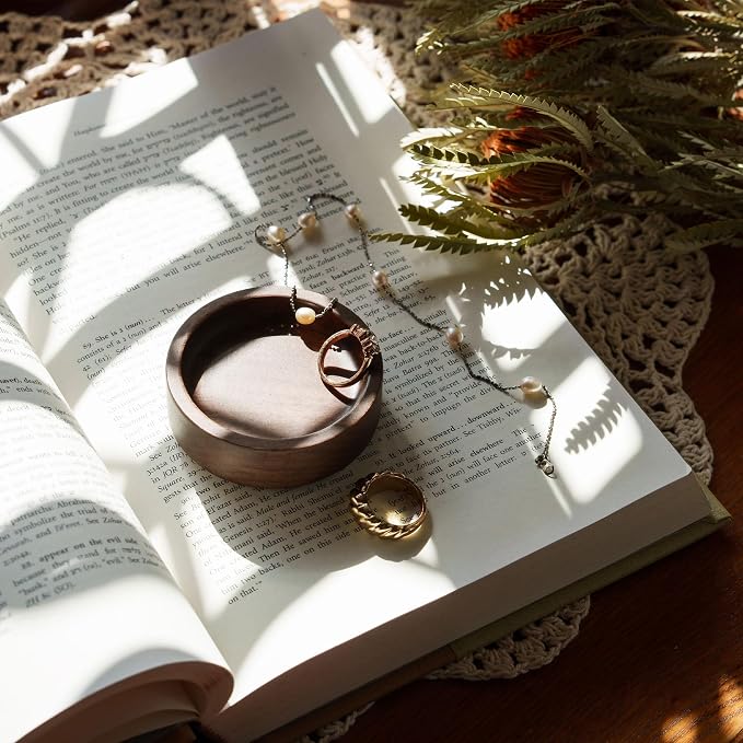 Walnut Wood Ring Holder, Engraved Jewelry Dish and Storage Tray, Unique Gift - Image 5