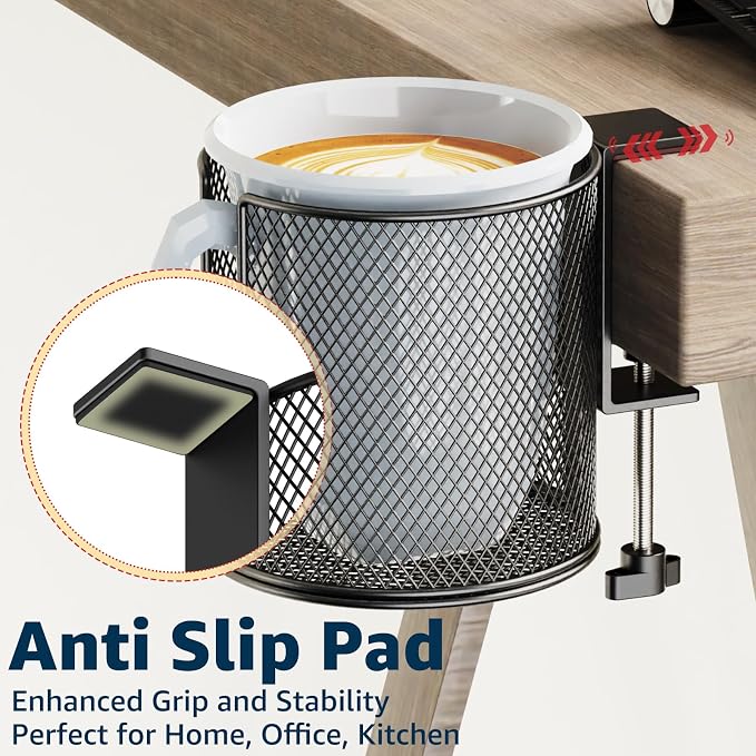 Large Desk Cup Holder, Fully Covered Anti-Spill Clip on Table Cup Holder - Image 3