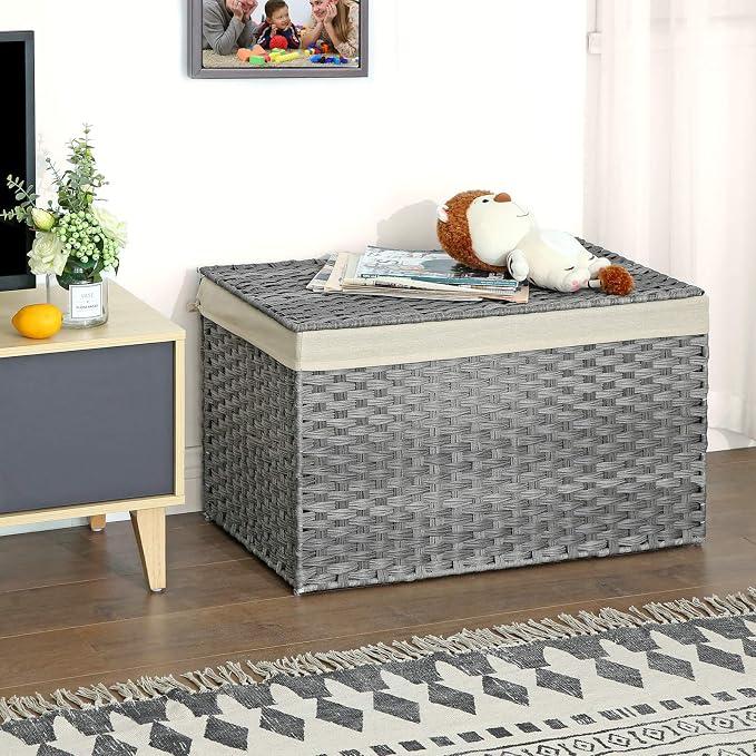 SONGMICS Storage Basket with Lid, Woven Blanket Storage Bin with Handles - Image 9