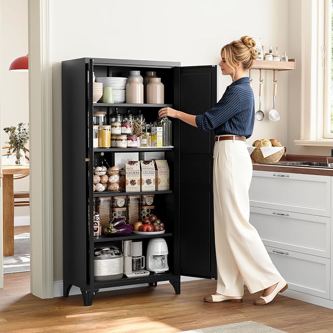 Yizosh Metal Pantry Cabinet, Tall Kitchen Pantry Storage Cabinet - Image 3