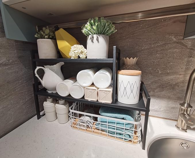 Expandable Cabinet Shelf Organizer 16-26" L Stackable Kitchen Counter Shelf - Image 2