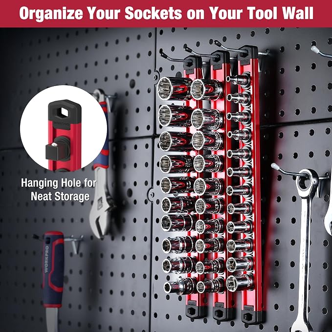 WORKPRO Magnetic Socket Organizer, 1/2-Inch Drive Aluminum Alloy Sockets Rail - Image 7