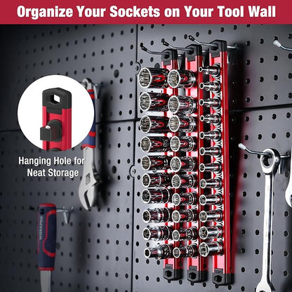 WORKPRO Magnetic Socket Organizer Set, 3-Piece Aluminum Alloy Socket Rail - Image 7