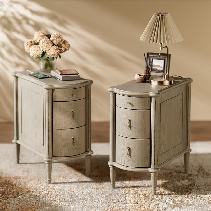 STO'SENSE Nightstand Set of 2 w/Charging Station & 3 Drawers, Pre-Assembled by Unknown