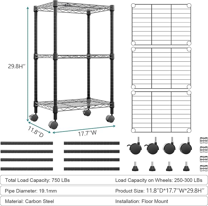 3 Tier Shelf Metal Storage Shelves Wire Rack Closet Organizers - Image 3