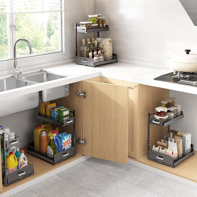 Under Sink Organizer, 2 Tier Slide Out Kitchen Cabinet Organizers - Image 7