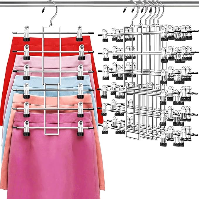 Pants Hangers with Clips, Space Saving Hanging Closet Organizer-6 Tiers Skirt by Lumigens