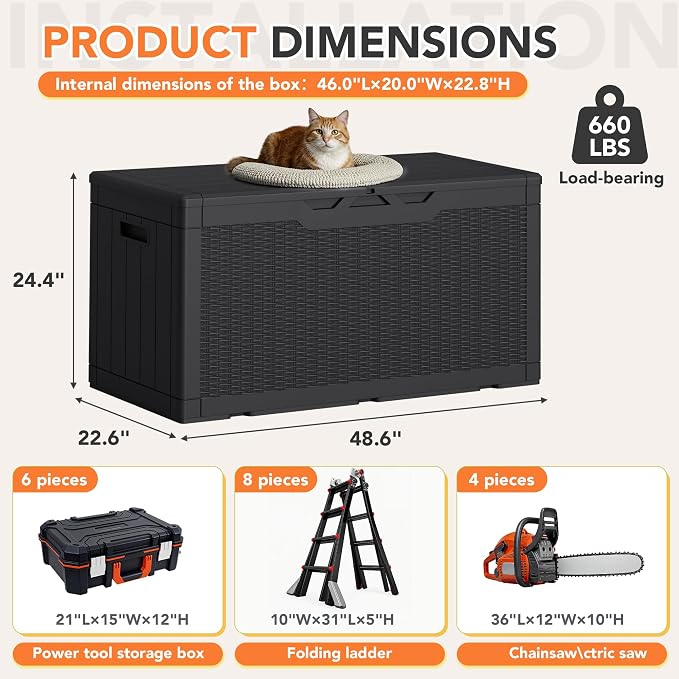 105 Gallon Deck Box Outdoor Indoor Waterproof Storage Box - Image 7