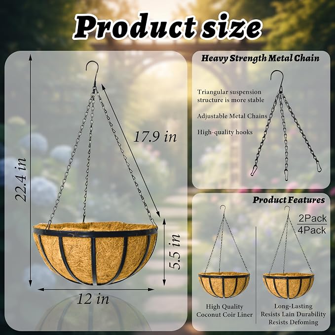 12 Inch 2 Pack Metal Hanging Planter Basket - Image 5