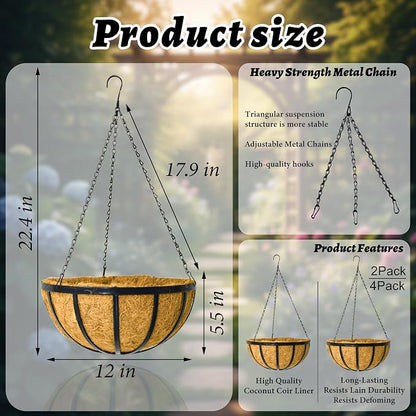 12 Inch 4 Pack Metal Hanging Planter Basket - Image 5