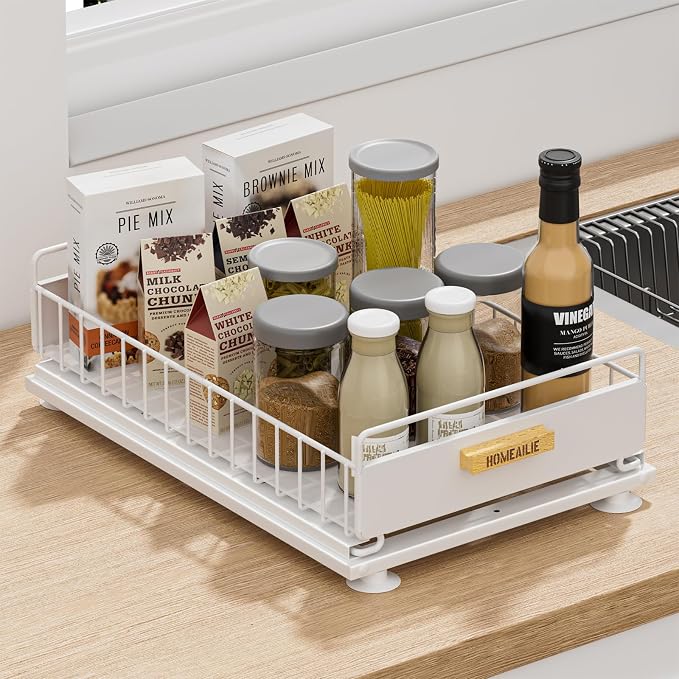 Under Sink Organizer, Single Tier Metal Pull Out Sliding Drawer Shelf by HOMEAILIE