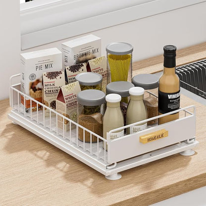 Under Sink Organizer, Single Tier Metal Pull Out Sliding Drawer Shelf by HOMEAILIE
