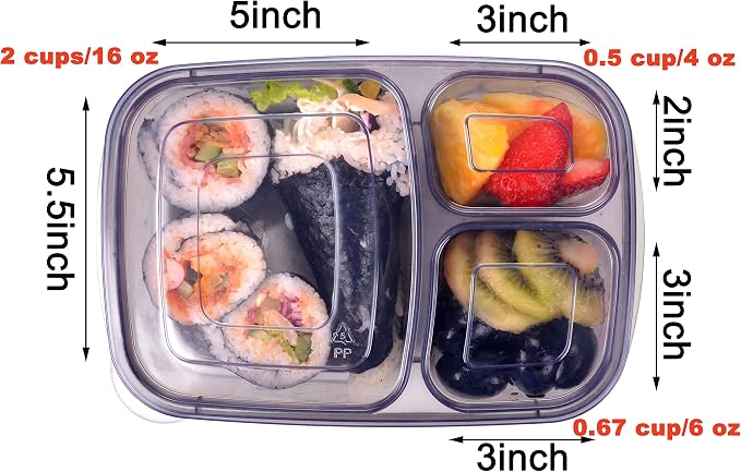 Youngever 7 Pack Bento Lunch Box, Meal Prep Containers, Reusable 3 Compartment - Image 3