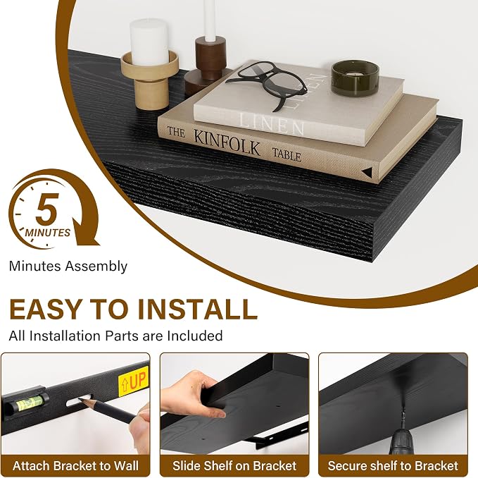 Fun Memories 40 Inch Floating Shelves Set of 2, 8 Inch Deep Wall Shelf - Image 7