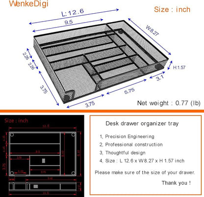 Metal Mesh Desk Drawer Organizer Tray, 6-Compartment Office Drawer Organizer - Image 3