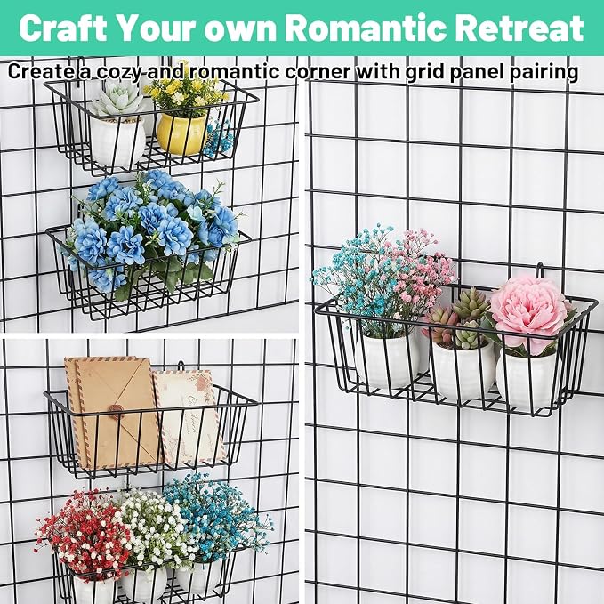 6 Pack Grid Panel Hanging Wire Basket, Hanging Wire Basket No Drilling - Image 5