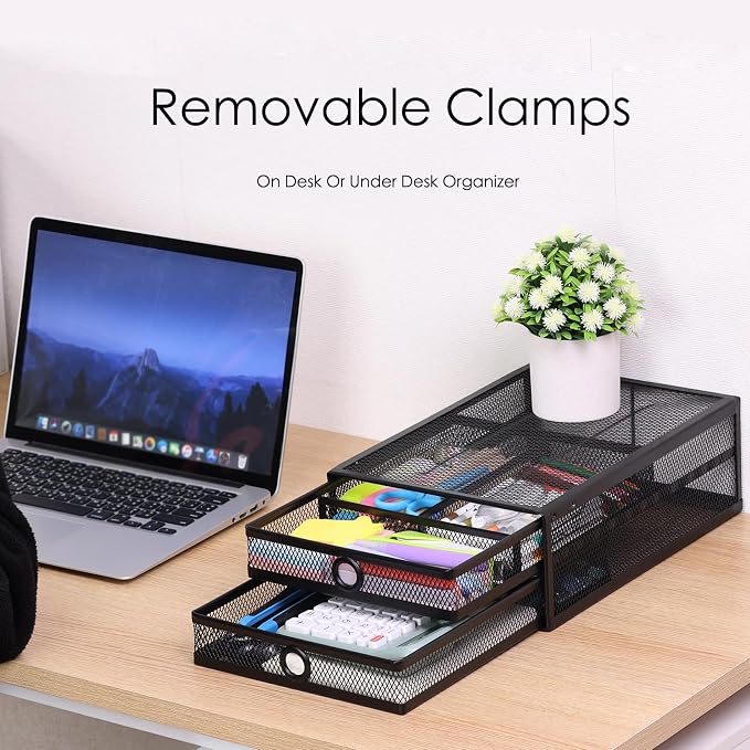 2-Tier Clamp-On Mesh Organizer, Under Desk Storage - Image 2
