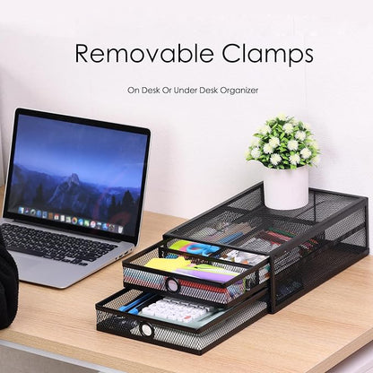 2-Tier Clamp-On Mesh Organizer, Under Desk Storage - Image 2