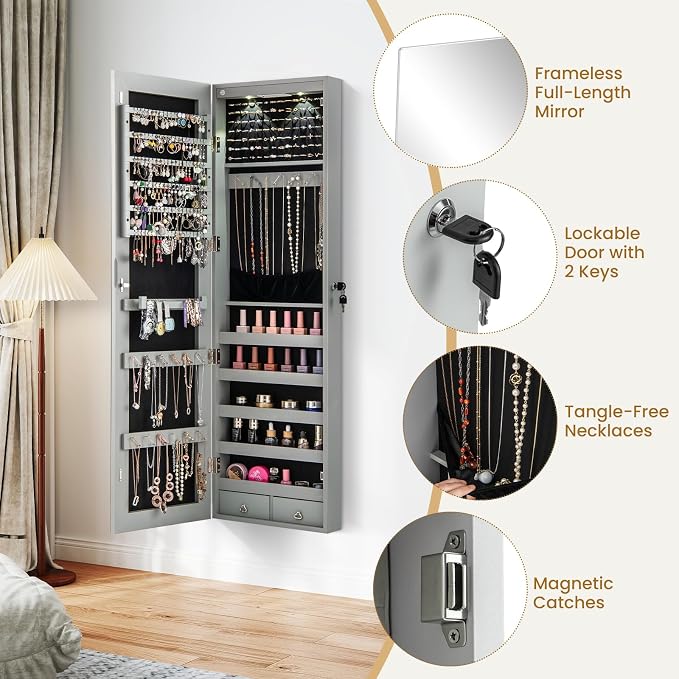 Giantex Wall or Door Mounted Jewelry Armoire - Image 7