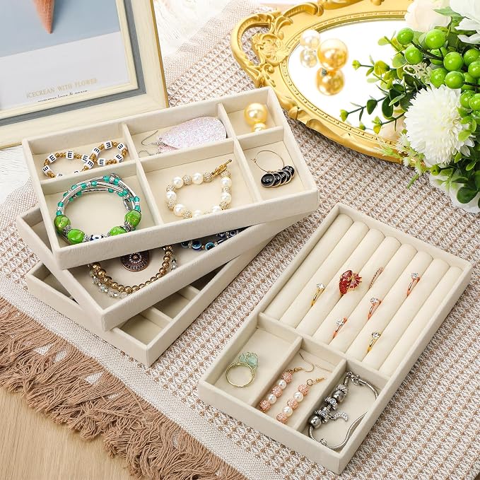 Inbagi 8 Pcs Small Velvet Jewelry Trays Stackable Drawers Organizer Inserts - Image 5