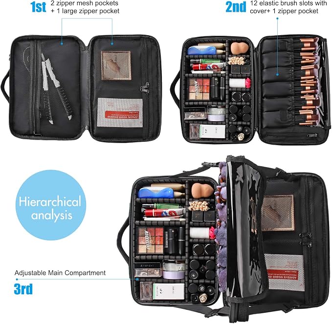Relavel Makeup Bag Travel Makeup Train Case 13.8 inches Large Cosmetic Case - Image 5