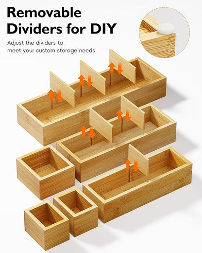 Desk Drawer Organizer Tray Set of 6 – Bamboo Office Storage Boxes - Image 3