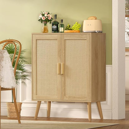 Iwell Storage Cabinet with 2 Shelves, Rattan Cabinet with 2 Doors, Sideboard - Image 6