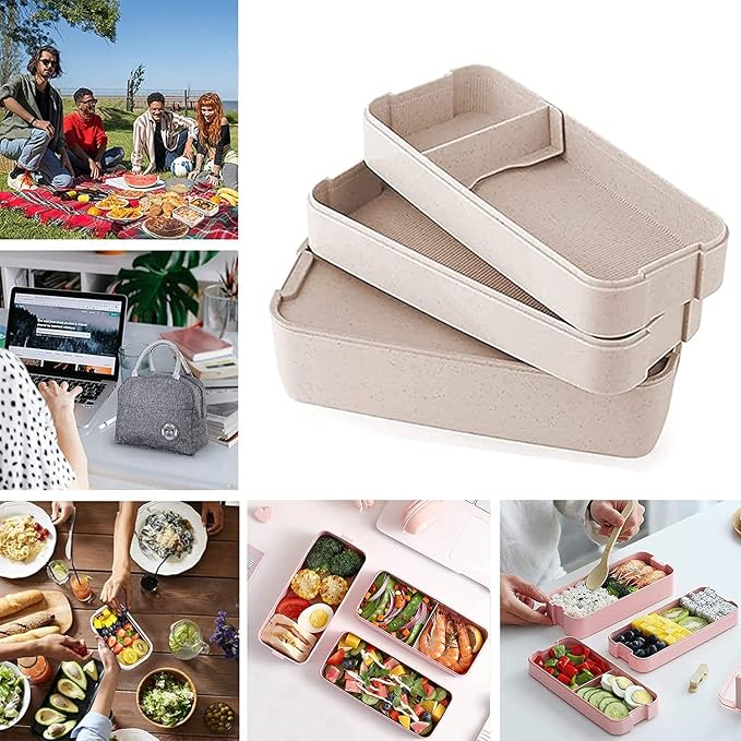 Rarapop Pink Stackable Bento Box Japanese Lunch Box Kit - Image 5