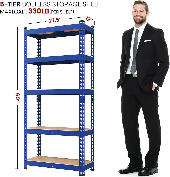 Yaheetech 5-Tier Heavy Duty Storage Shelves 28" W x 12" D x 60" H Blue | - Image 3