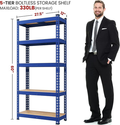Yaheetech 5-Tier Heavy Duty Storage Shelves 28" W x 12" D x 60" H Blue | - Image 3