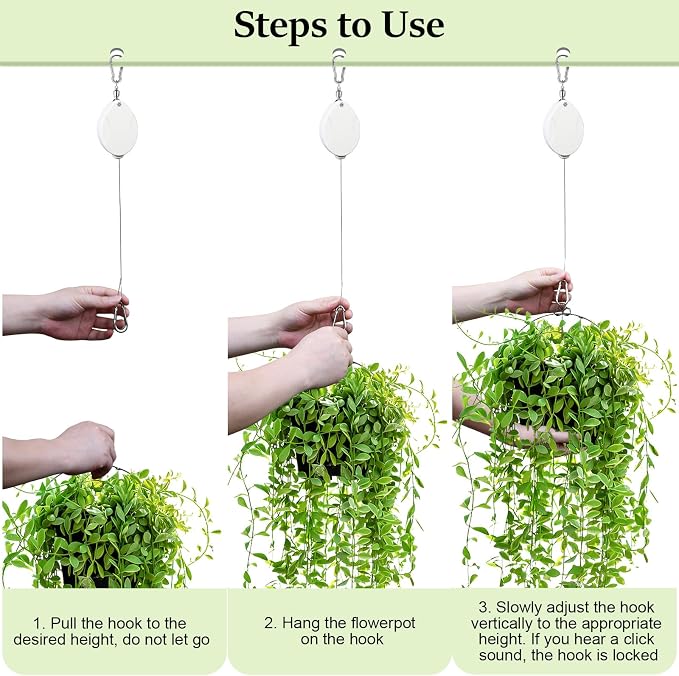 3Pcs Retractable Plant Hanger, Heavy Duty, Quick Auto Lock, Adjustable Hook - Image 6
