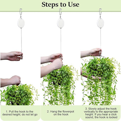 3Pcs Retractable Plant Hanger, Heavy Duty, Quick Auto Lock, Adjustable Hook - Image 6