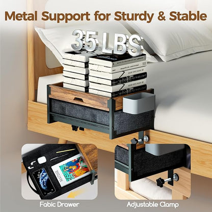 Bedside Shelf for Dorm Room, 2 Tier On Bed Side Table Loft Shelf for Bunk Bed - Image 4
