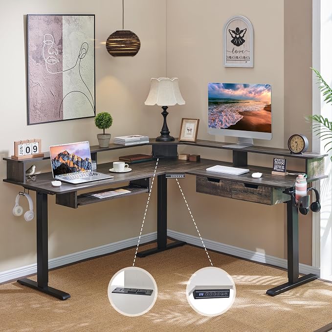 RedLemon 60 Inches L Shaped Electric Standing Desk, Height Adjustable Corner - Image 7