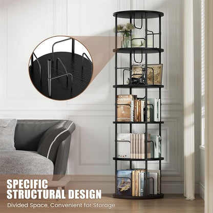Flycity 5 Tier Rotating Bookshelf, 360° Corner Bookshelf Tower, Round Revolving - Image 3