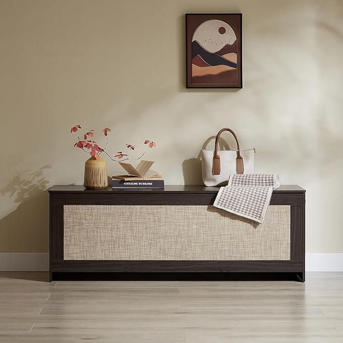 51.2" Storage Chest, Obsidian Black | Extra Large, Rattan Storage Bench - Image 4